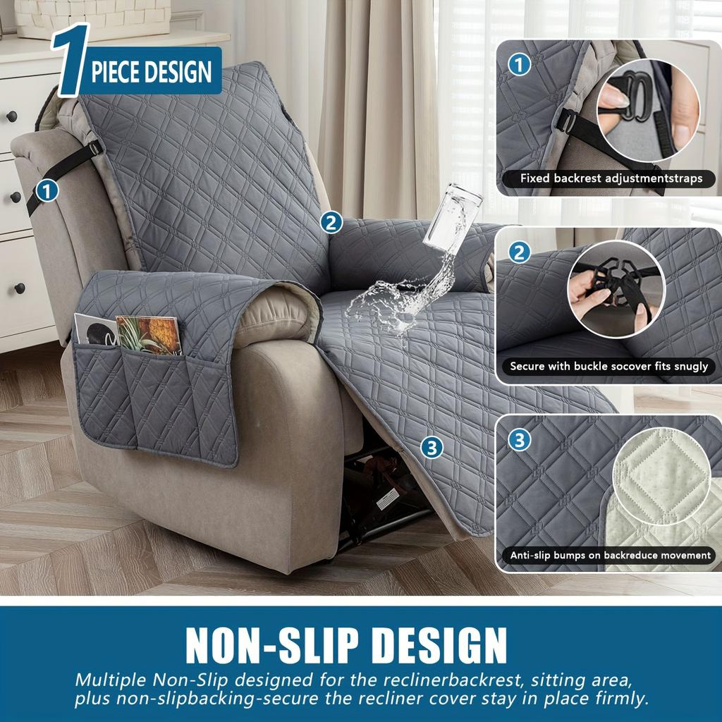 1PC 100% Waterproof Recliner Chair Cover, Recliner Chair Covers for Reclining Chair, Non-Slip Fabric Recliner Couch Cover for Li