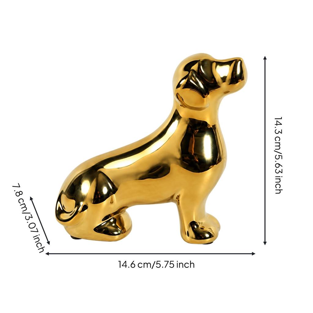 Dog Figurine with Glossy Electroplated Finish Polished Surface Ceramic