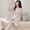 Pajamas women's 1011 new pure cotton summer thin simple short-sleeved cropped pants huge good-looking fake two-piece loungewear set