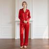 Seidenpyjama-Set mit Schmetterlingsstickerei - Damen Maulbeerseide Zweiteiler für Frühling/Sommer