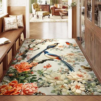 Chinese Style Area Rug Bird Flower Living Room Carpet Non Slip Rugs for Bedroom Decor Home Hallway Sofa Coffee Table Floor Mat