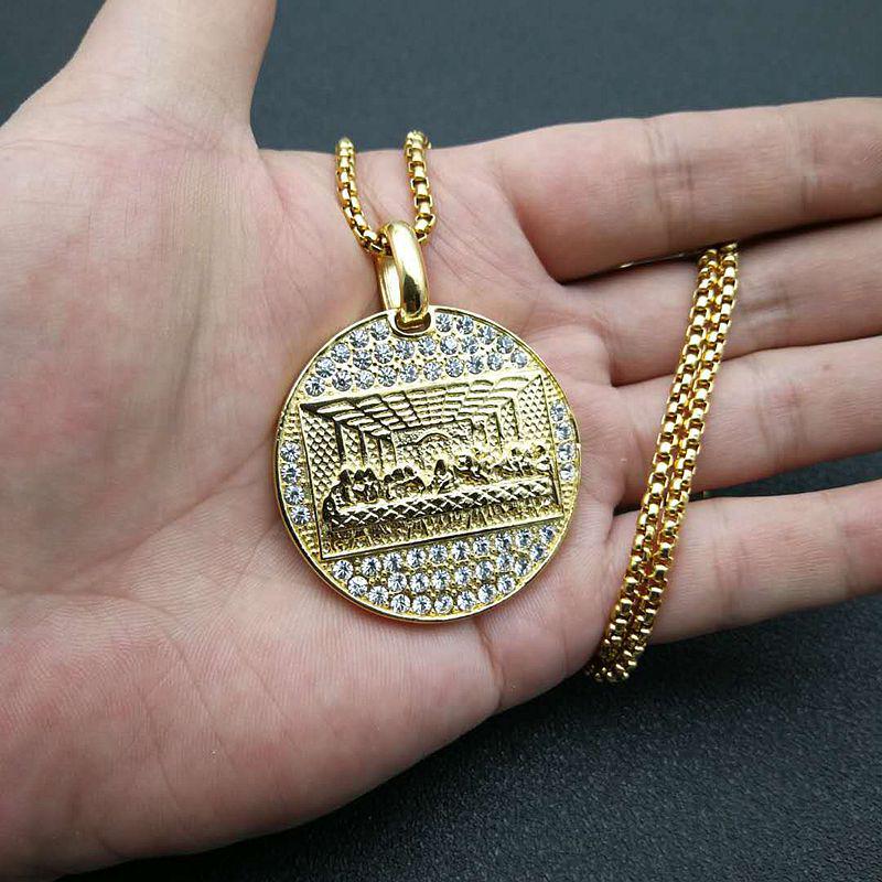 Thirteen Apostles Gold-Plated Diamond Titanium Necklace - European & American Hip Hop Style
