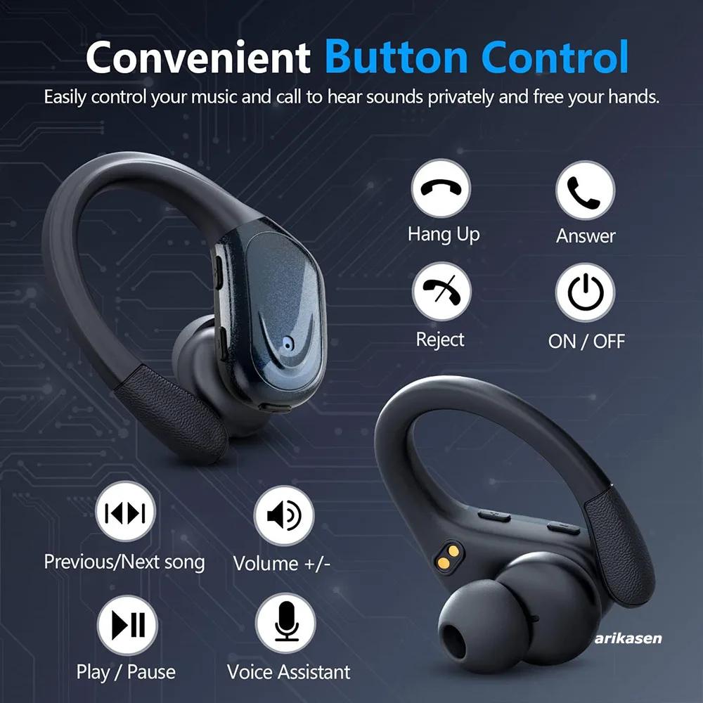 75Hrs Sports Earbuds with Earhook Bluetooth 5.3 2026 New AI Translation Wireless Headphones for Running Cycling and Travel
