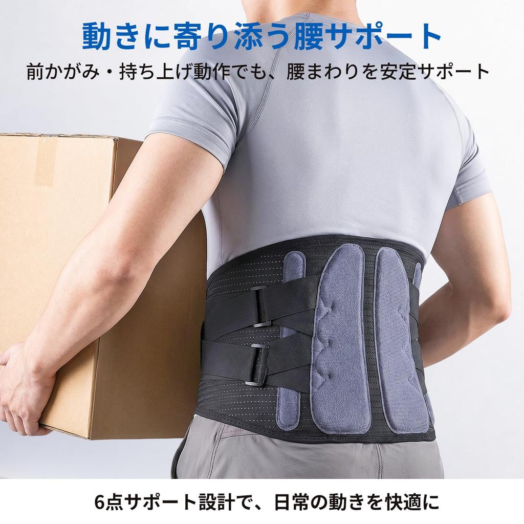 Lower Back Support Belt – 6-Point 3D Support, Secure 360° Stabilization, Heavy-Duty Brace/Hard Corset, Adjustable Compression, Unisex (Size M)