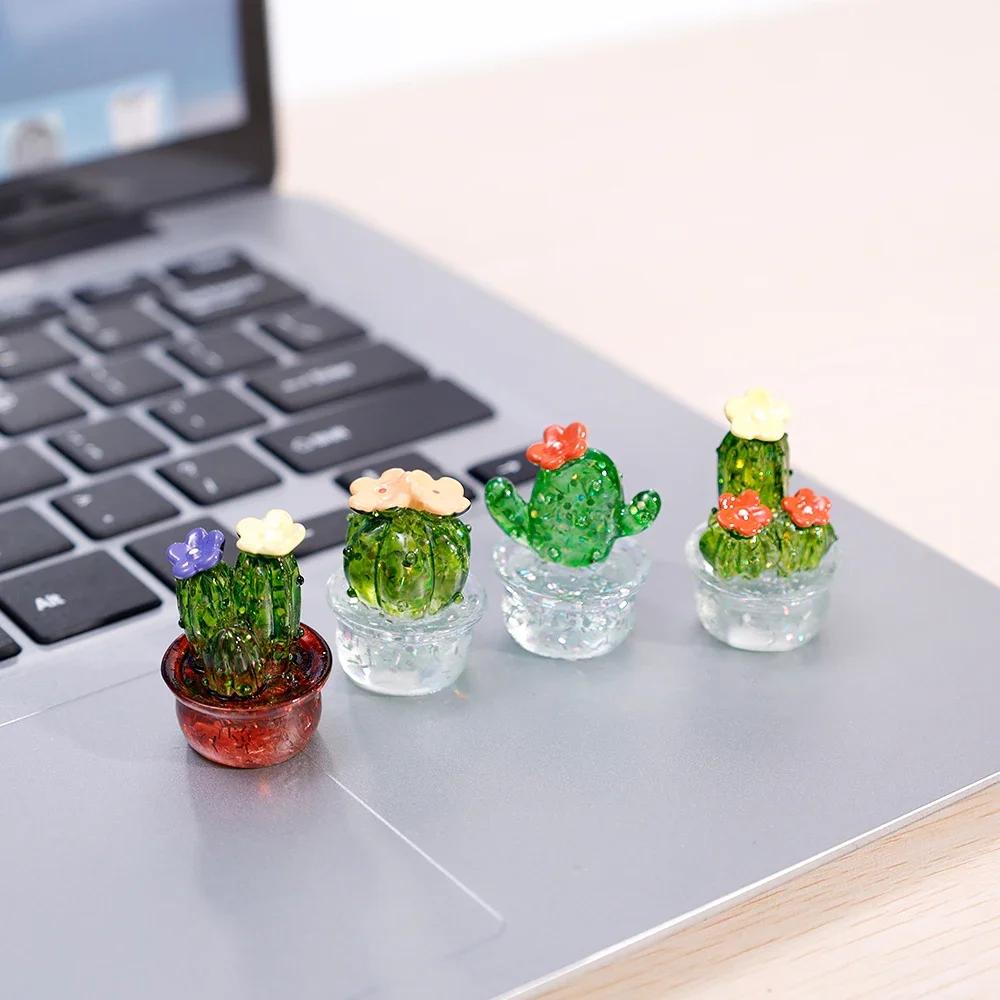 Creative Simulation Cactus Plant Decor Transparent Fleshy Car Computer Decoration Ornaments Decorative Crafts Home Accessories