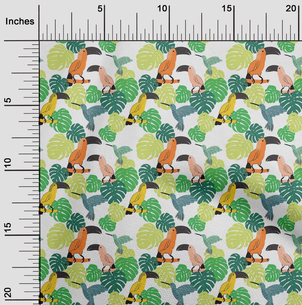 oneOone Cotton Flex Aqua Blue Fabric Tropical Floral with Birds Fabric for Sewing Printed Craft Fabric by The Yard 40 Inch