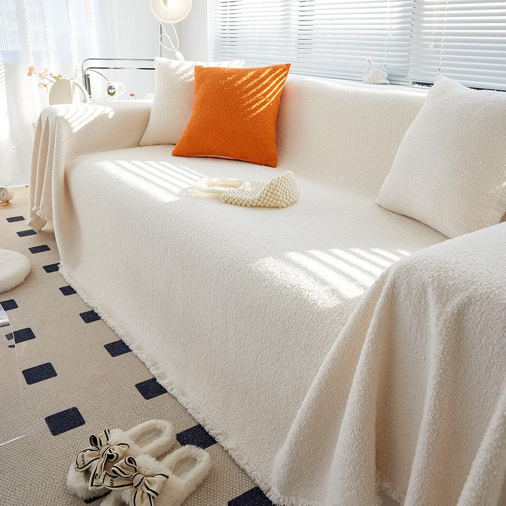 Solid Color Half Velvet Sofa Towel, Simple Cream Style Soft and Waxy Sofa Cover Towel, Universal Sofa Cover Blanket for All Seasons