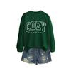 Womens Cozy Casual Round Neck Long Sleeve Cotton Sweatshirt With Letter Print Loose Fit