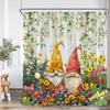 Elf Shower Curtain Sunflowers Summer Vacation Spring Floral Bath Decor Halloween Elf Bath Curtain Cloth Holiday Bathtub Curtain