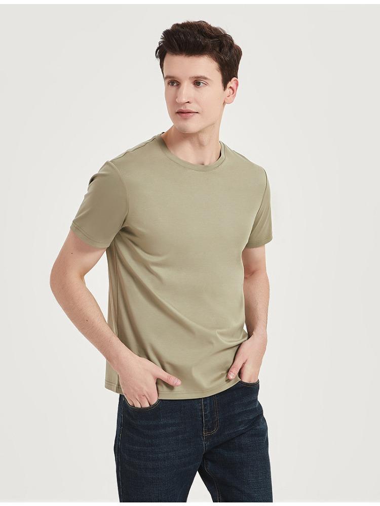 120-count Double-sided Liquid Ammonia Mercerized Cotton Short-sleeve Crew Neck Premium Pure Cotton Long-staple Cotton T-shirt for Men