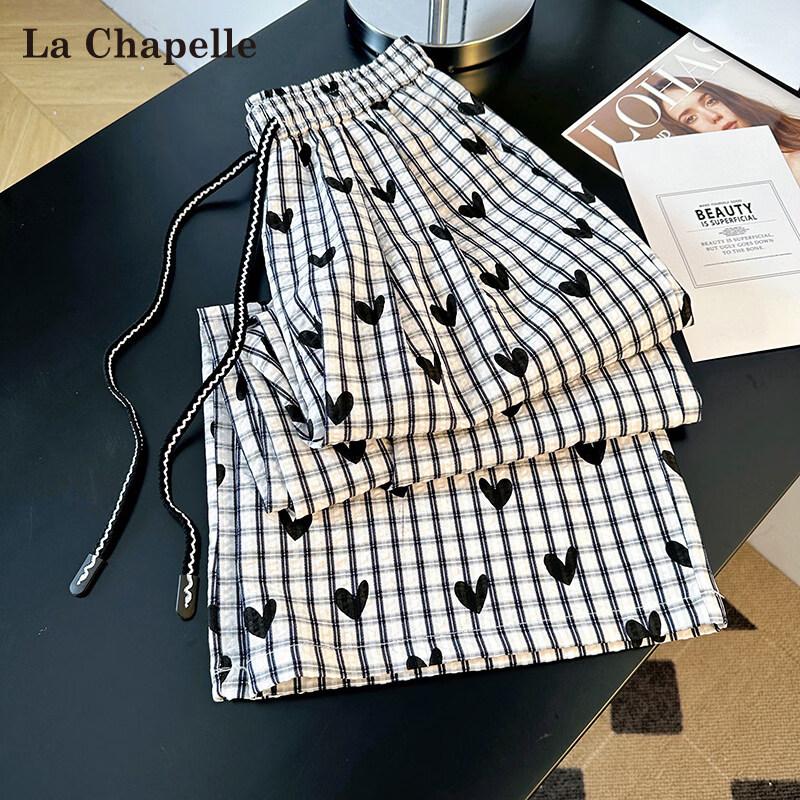 La Chapelle Women s High-Waist Drawstring Plaid Wide-Leg Pants M