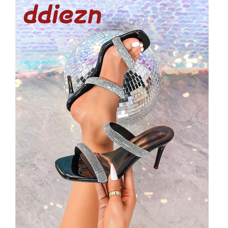 Mode Luxus Strass Bling Damen Dünne Absätze Schuhe Damen Sandalen Pantoletten Schuhe Mode Damen High Heels Schuhe Pumps