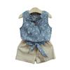 Blumenmuster Boho Ärmelloses Westen- & Shorts-Set im koreanischen Stil für Babymädchen (0-4 Jahre)