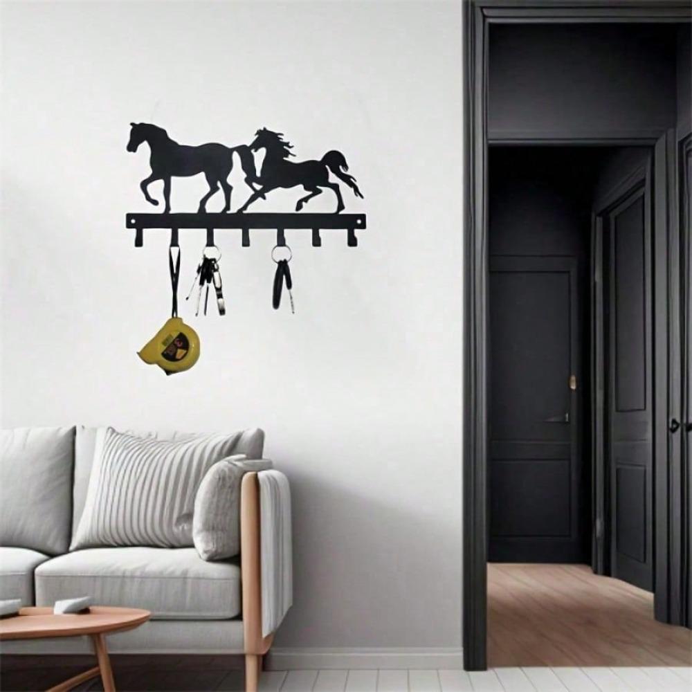 2 Horses Iron Wall Hooks Black Metal Key Holder Rustproof Home Decor