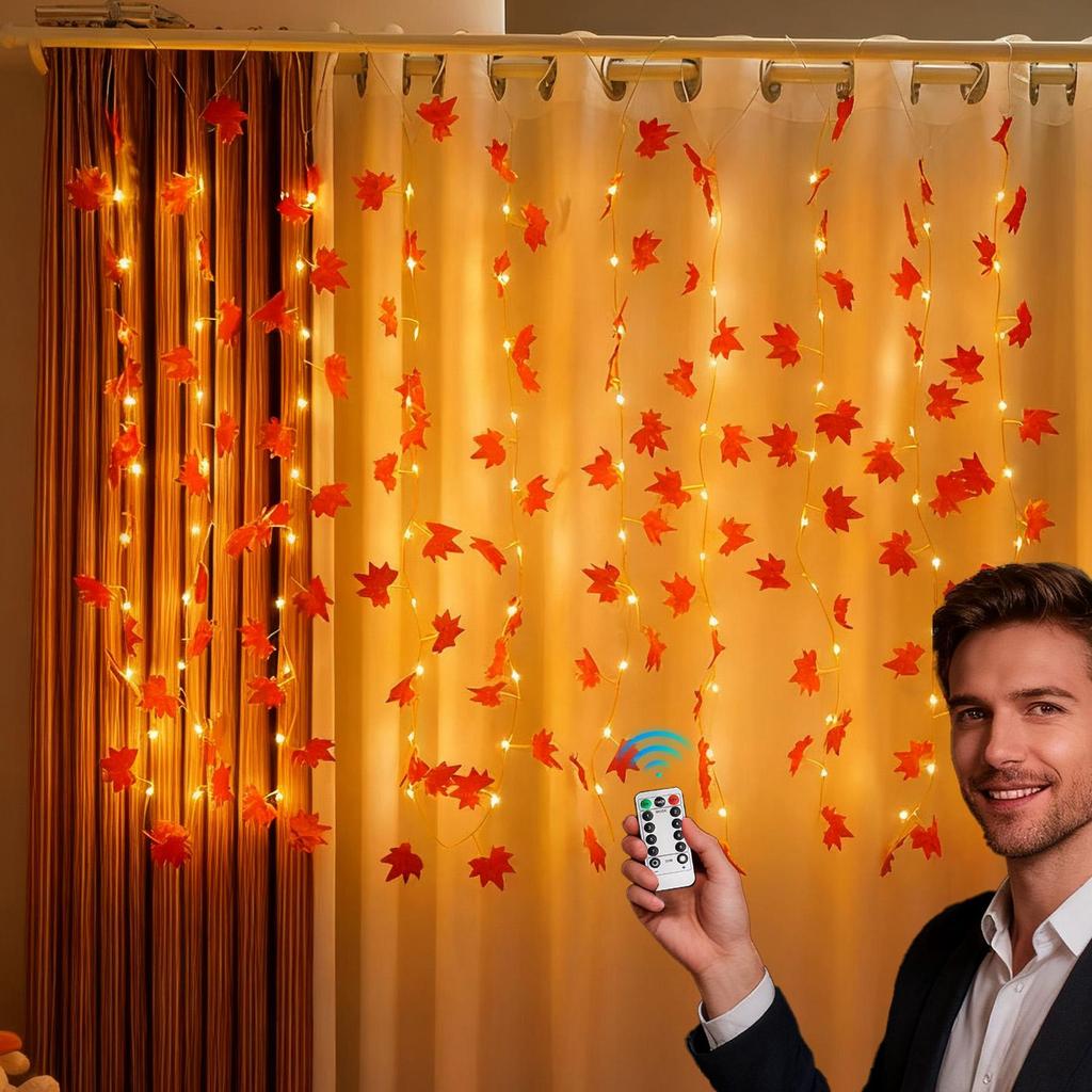 Dekoracje na święto dziękczynienia oświetlone jesienne girlandy liście klonu łańcuchy świetlne na wakacje w pomieszczeniach jesień strona główna dekoracje na halloween