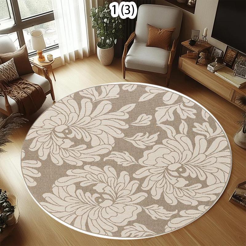 Minimalist Floral Round Carpet Nordic Modern Home Decor Living Room Bedroom Floor Mat Soft Non-slip Circle Rug