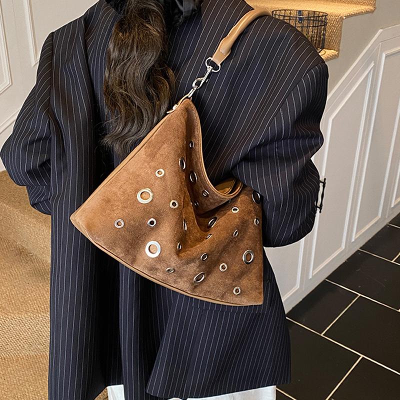 Yogodlns Vintage Suede Bag for Women New Large Capacity High-grade Commute Underarm Bags Fashion Niche Rectangle Handbag