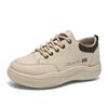 Spring and Autumn New Leather White Shoes Women's Versatile Women's Shoes Comfortable Student Running Sneakers Khaki