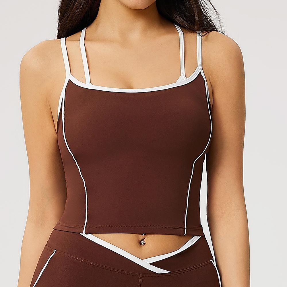 Women's Cross-Back Yoga Vest with Chest Pads - Color Block Fitness Sports Bra