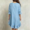 Women's Color V-Neck Elbow Sleeve Loose Fit Ruffle Hem Dress for Summer Daily Wear