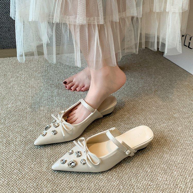 

Xiaoxiangfeng бант стрази сумка голова половина тапочок жіночій верхній одяг 2025 весна і літо зі спідницею танкетка фея прохолодні тапочки 39