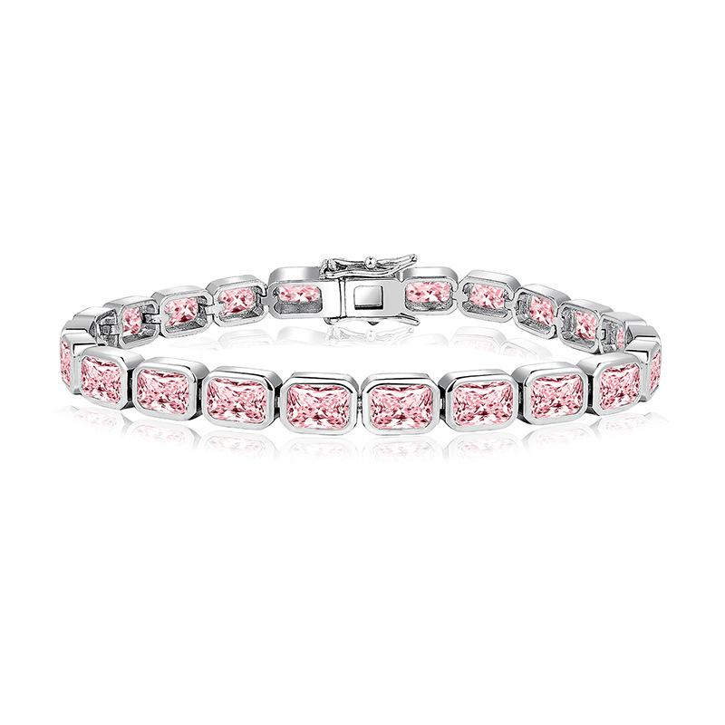 

Square zircon bracelet, large diamonds, full of diamonds, zircon inlaid with white gold, white zircon, rose gold, powder zircon 6.5
