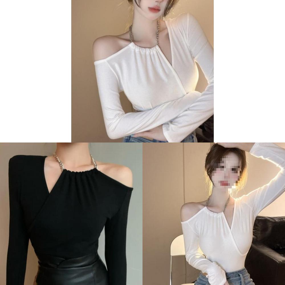 Oversized Chain T Shirt With Asymmetric Design For Casual Women Wear