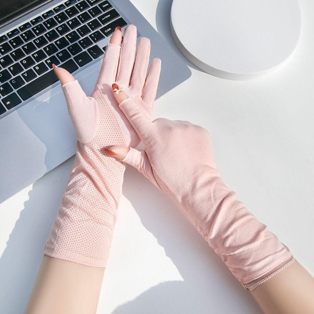 Lengthen Women Sunscreen Gloves Thin Summer Driving Mittens Sun Protection Riding Gloves  Ladies