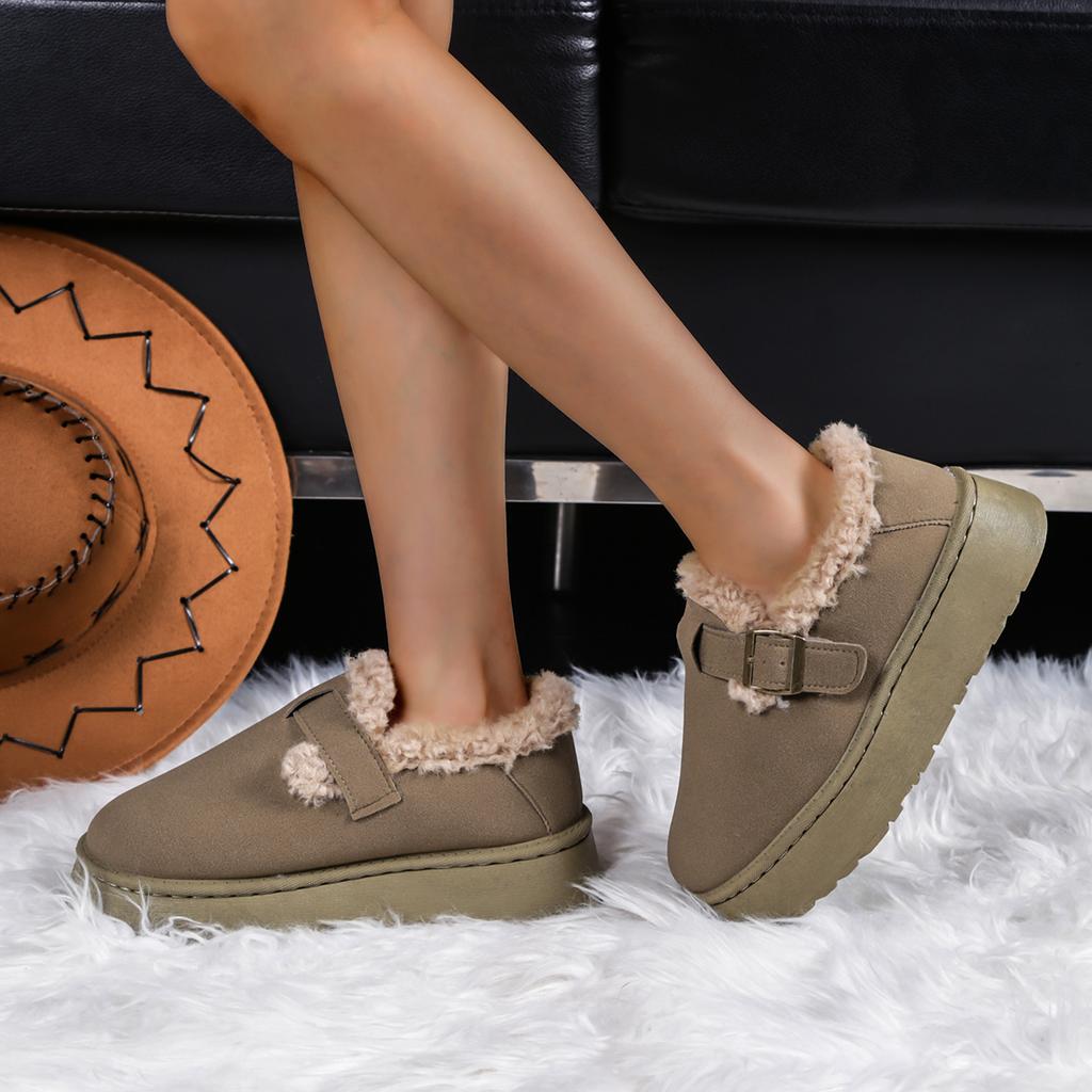 Mode Damen Stiefeletten Winter Bequeme Freizeitschuhe Runde Zehenpartie Plateau Baumwollschuhe Damen Dicke Sohle Plüsch Lässige Schneestiefel