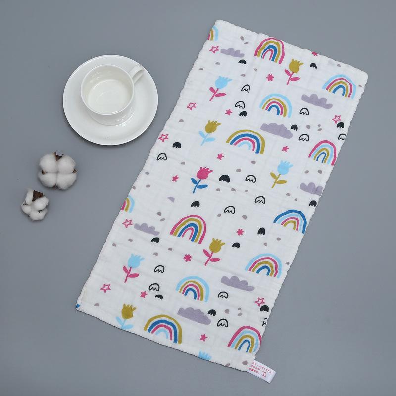 6 Layer Pure Cotton Baby Gauze Square Towel High Density Printed Children Face Washing Saliva Towel Soft Absorbent