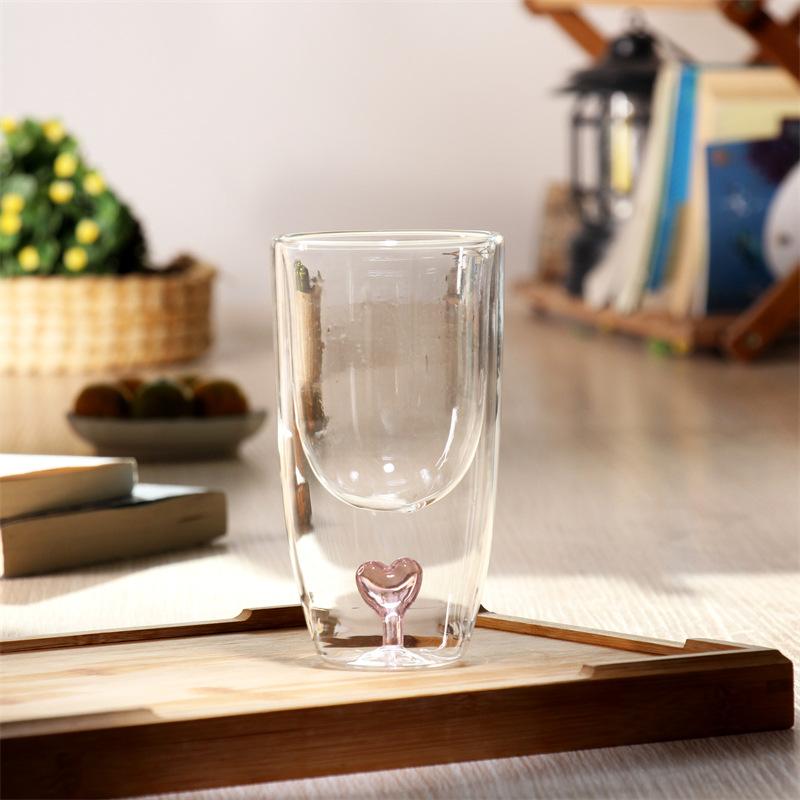 1 PC 3D Rose Embedded Double-Wall Champagne Flute Goblet Tumbler Mug Creative Glassware Gift with Rose Detail other