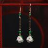 Antique earrings women's versatile temperament agate pearl long earrings retro jade fringed earrings