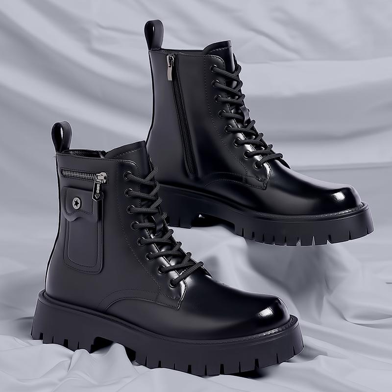 mens fashion original leather boots  designer shoes cowboy platform boot stage nightclub dress cool high motorcycle botas