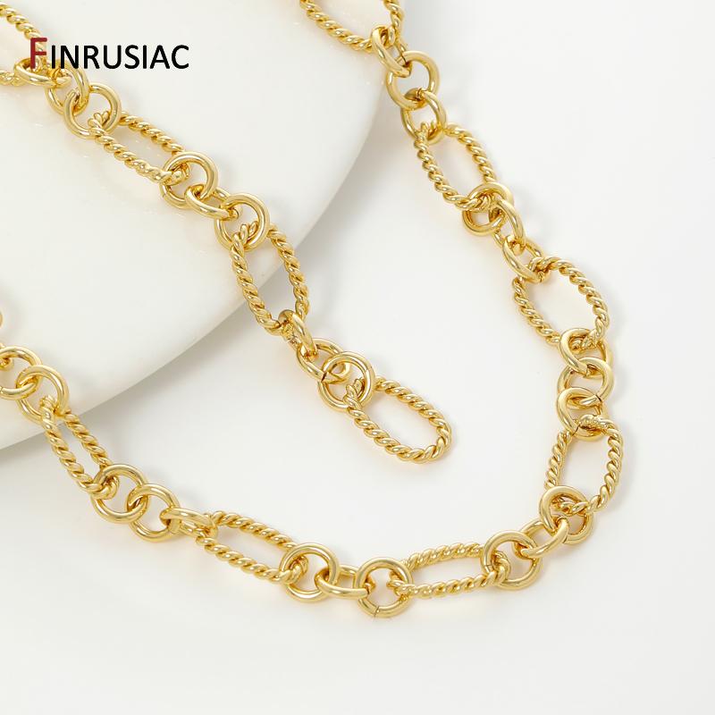 18K Gold Plated Brass Twisted Oval Link Chain,Chunky Hip Hop Punk Link Chain for Jewelry Making Supplies,DIY Jewelry Materials