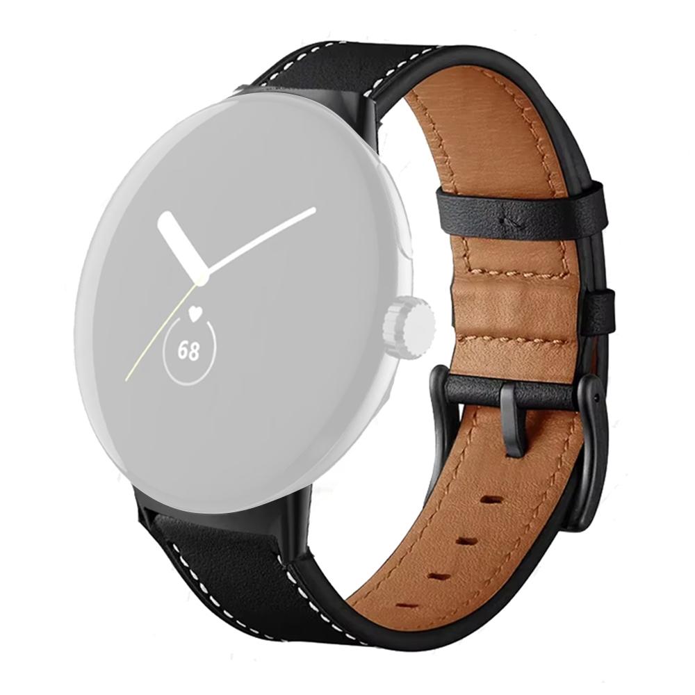 Fiber Leather Watch Band for Google Pixel Watch 4 45mm/Watch 3 45mm Stitching Line Quick Release Replacement Strap