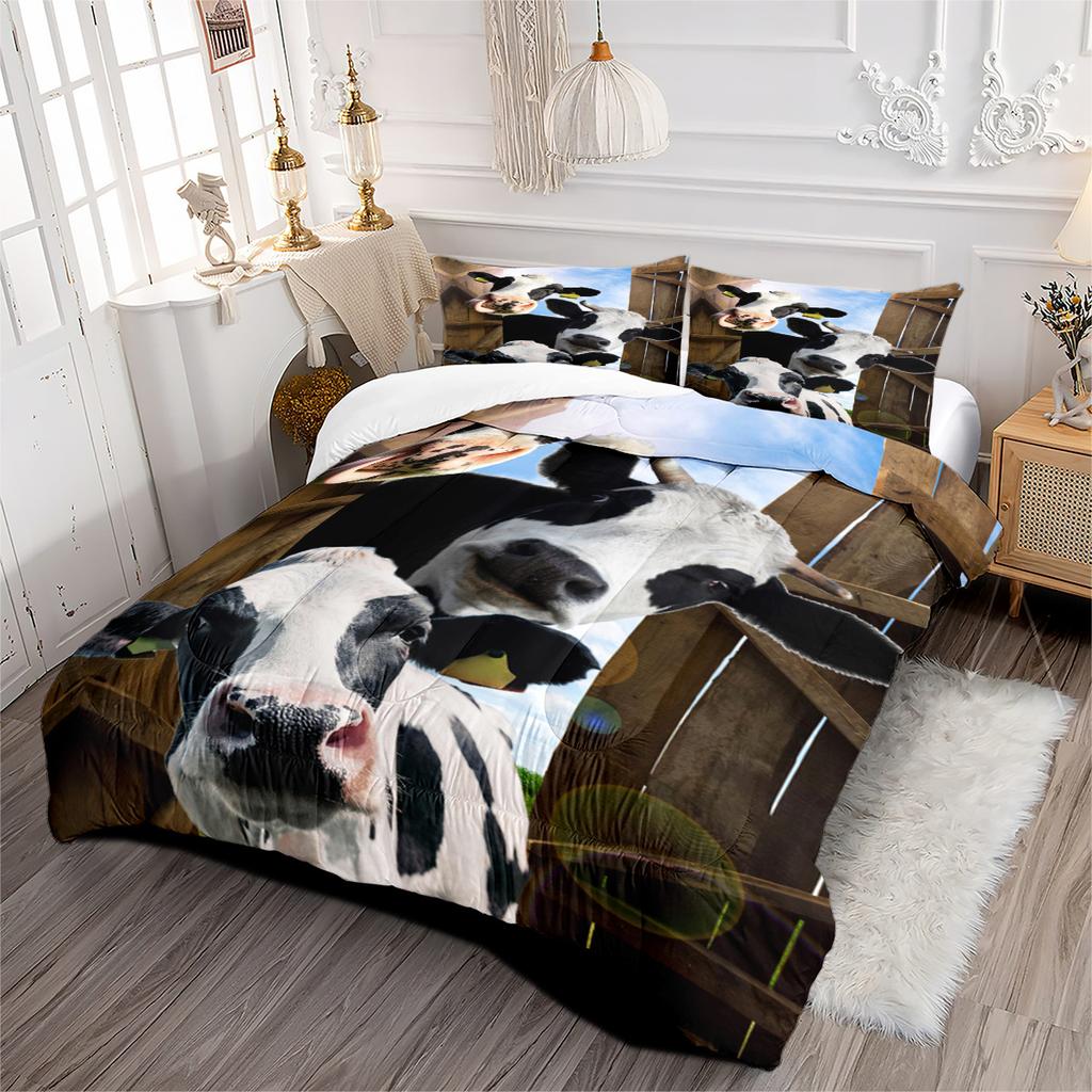 Three-headed Black and White Cow Print Bedding Set (3-piece)
