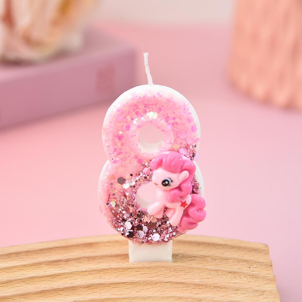 Pink Creative Number and Cartoon Birthday Cake Candles - Handmade Party Decorations