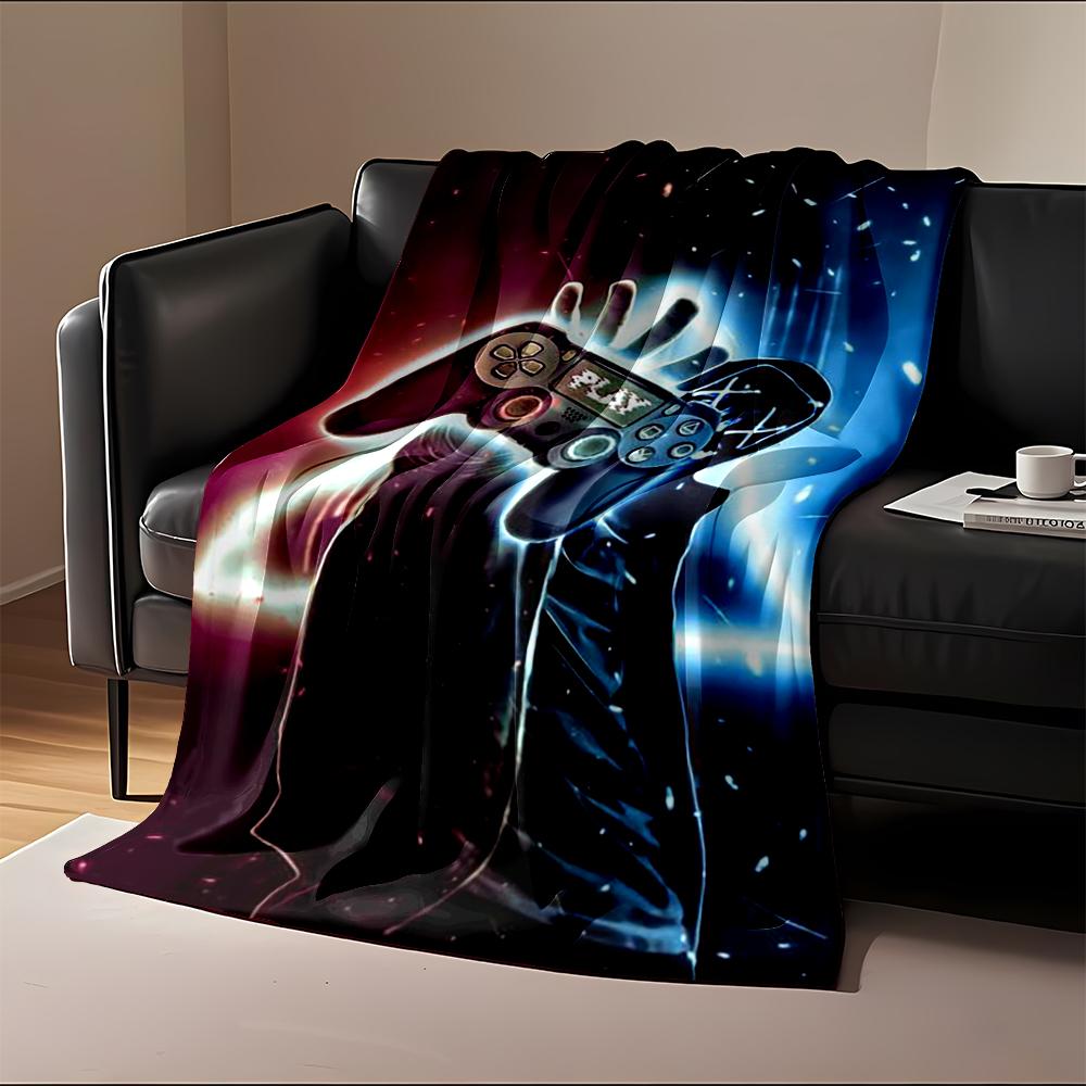 Gaming Controller with Neon Lights Design Flannel Blanket for Bedroom, Living Room, Sofa, and Nap Sofas.