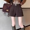 2024 Women's High-Waisted Wide-Leg Wool Shorts: Slimming A-Line Booty Shorts for Autumn/Winter