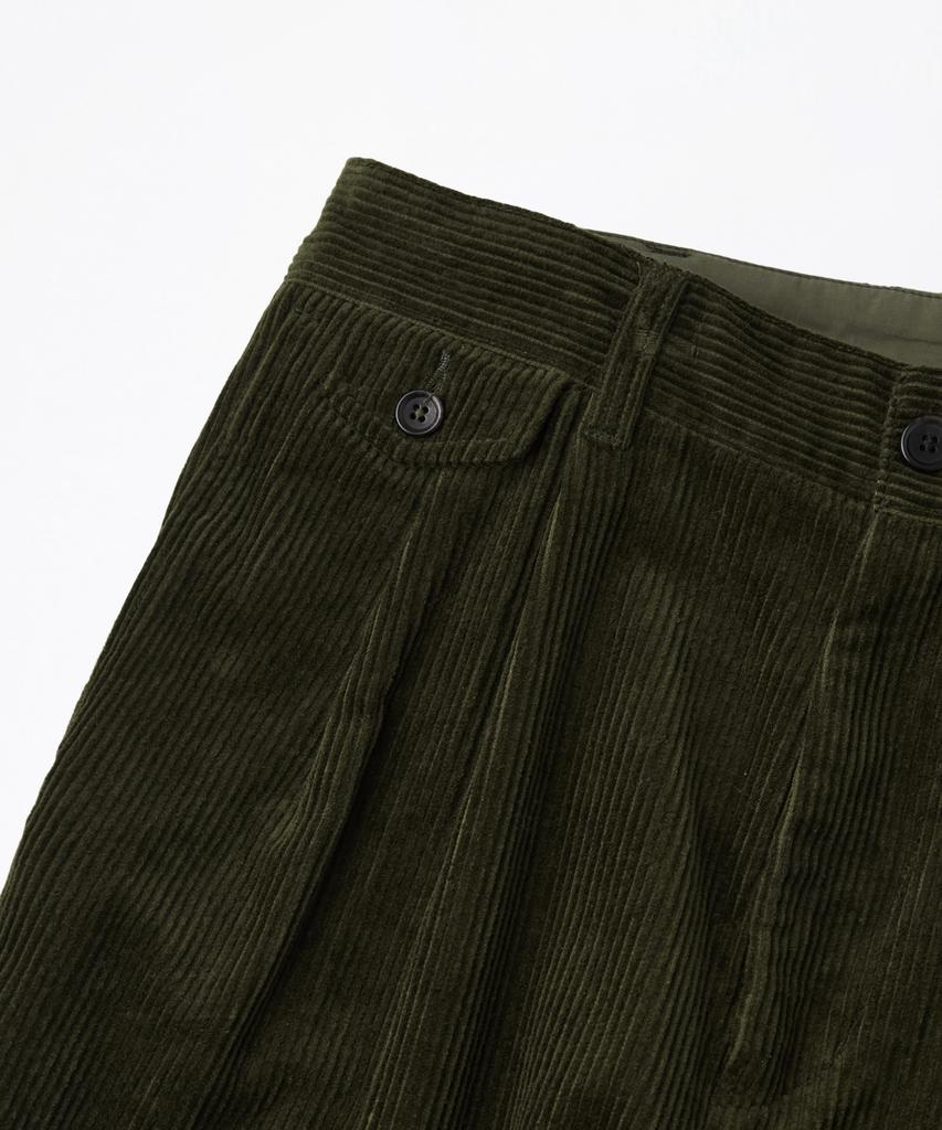 OUTSTANDING High Density Corduroy Double Pleated Pants_D.Olive