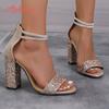 Aphixta Crystal Peep Toe Summer Sandal Luxury 10cm Square Heel Sandals Bling Silver High Heels Party Woman Shoes Pimp Size 43