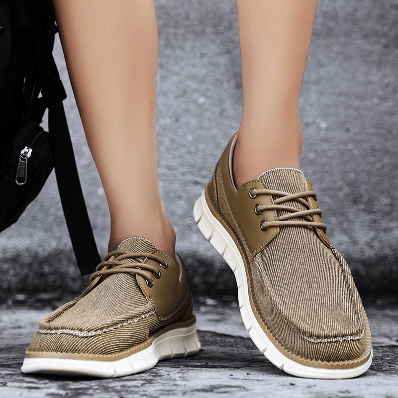 Men’s Outdoor Canvas Shoes Blue Sneakers Driving Shoes Casual Khaki Wide Head Shoes for Farther Plus Size Lightweight