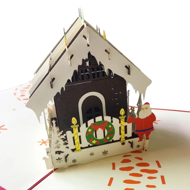 Merry Christmas Cards 3D Pop Up Christmas Tree Cards Christmas Decoration Winter Gift Laser Cut New Year Santa Greeting Cards