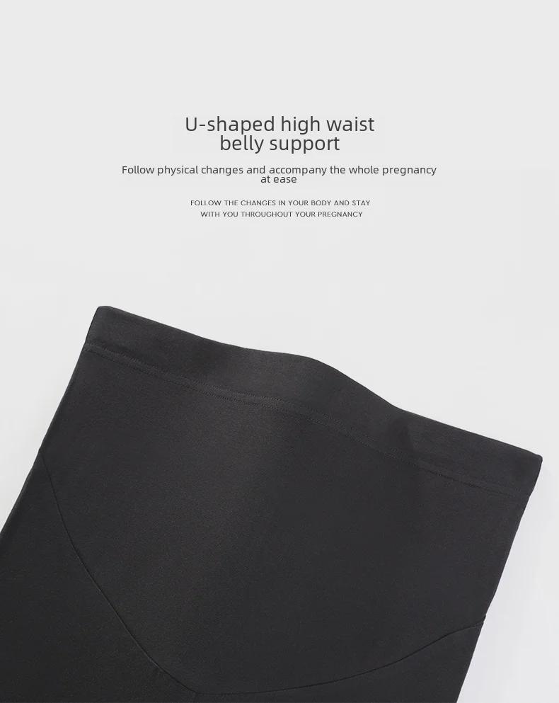 Adjustable High-Waist Maternity Leggings with Belly Support - Elastic Pants for Spring, Summer, and Autumn, 9/10 Length