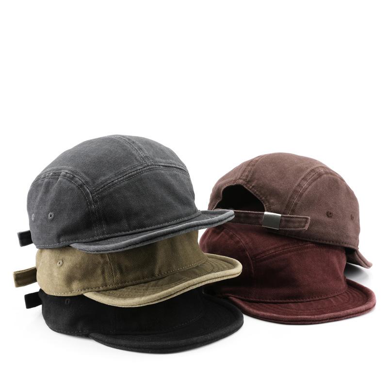 Unisex gewaschene Baumwolle 5-Panel-Kappe Vintage flacher Schirm Streetwear Camp Cap