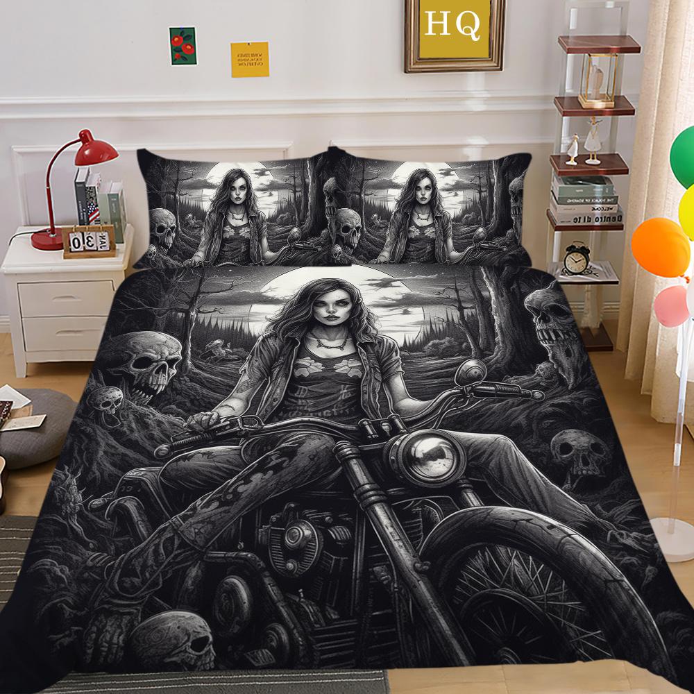 Fajny Pokrowiec na Kołdrę Styl Czaszki Narzuty Domowe Rozmiar King Queen Modny Zestaw Poszewek na Kołdrę Kobieta Mężczyzna Zestawy Pościeli