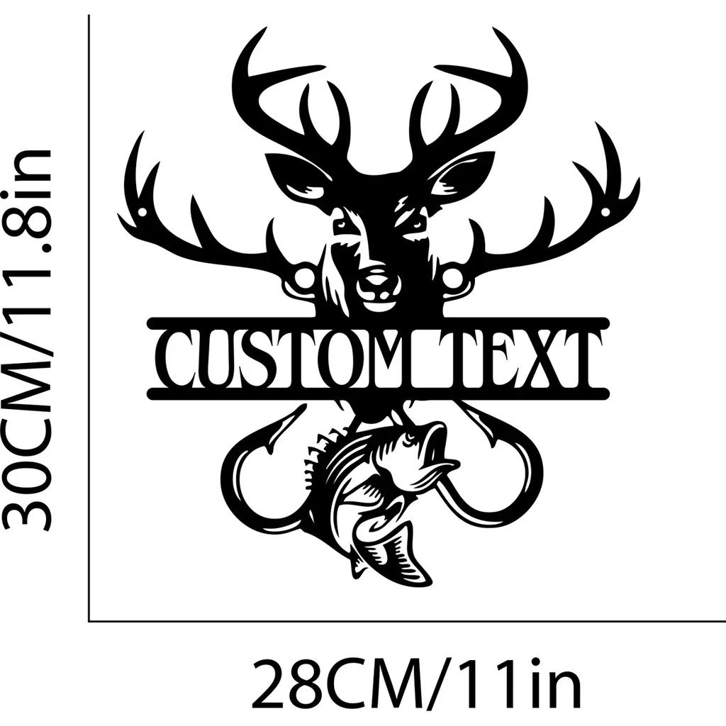 Custom Deer and Fish Metal Wall Art, Personalized Metal Sign for Living Room, Rustic Fishing Decor for Bedroom, Unique Outdoor Garden Gift