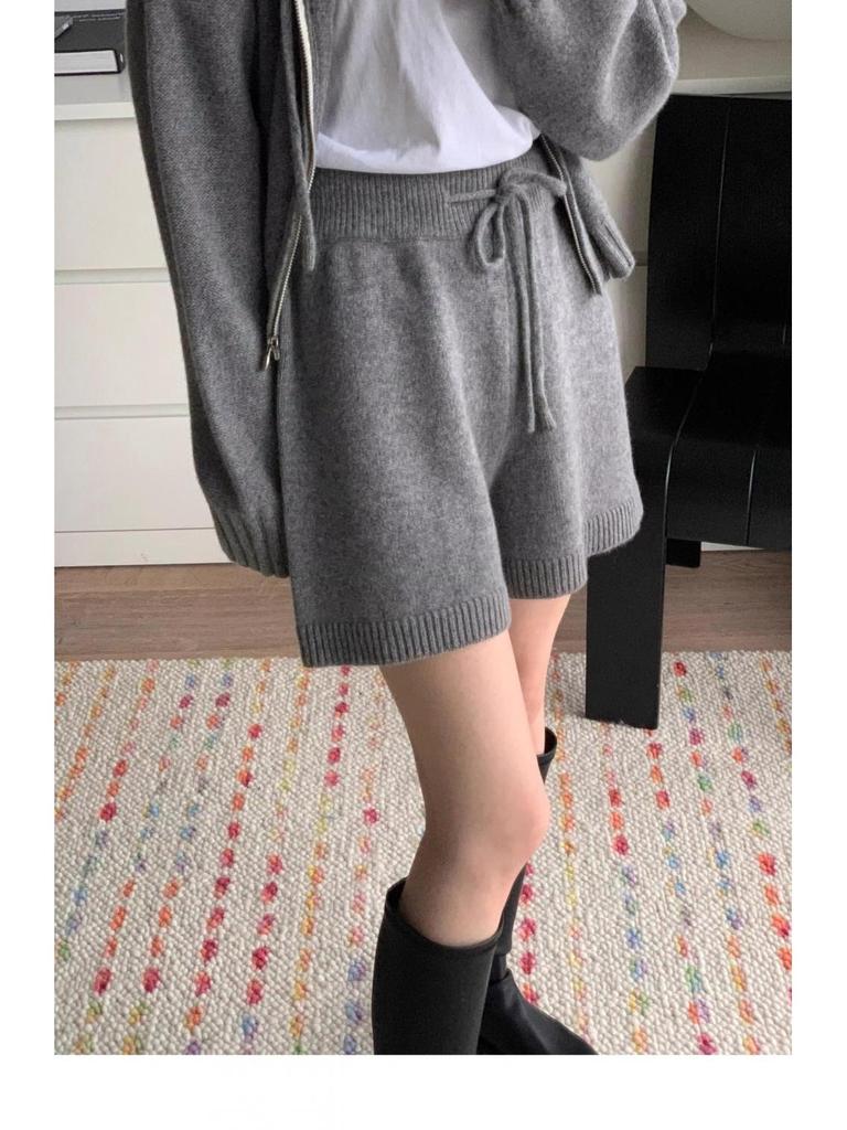 Women's High Waist Knitted Wide-Leg Shorts, Autumn/Winter 2025 A-Line Casual.