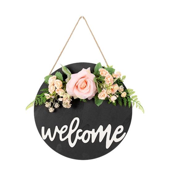 Welcome Sign, with Flower Decor Wear-Resistant Wreath, Front Door Welcome Wreath for Family Friends Co-Workers Garden Balcony