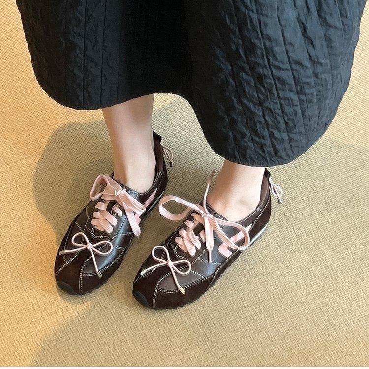 Whole sheepskin~ French retro style fashion round head German training shoes women's niche Forrest Gump shoes versatile inner height increase single s